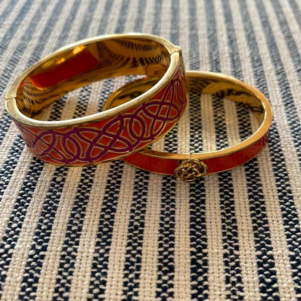 Stella & Dot Gold and Red Patterned Bracelets